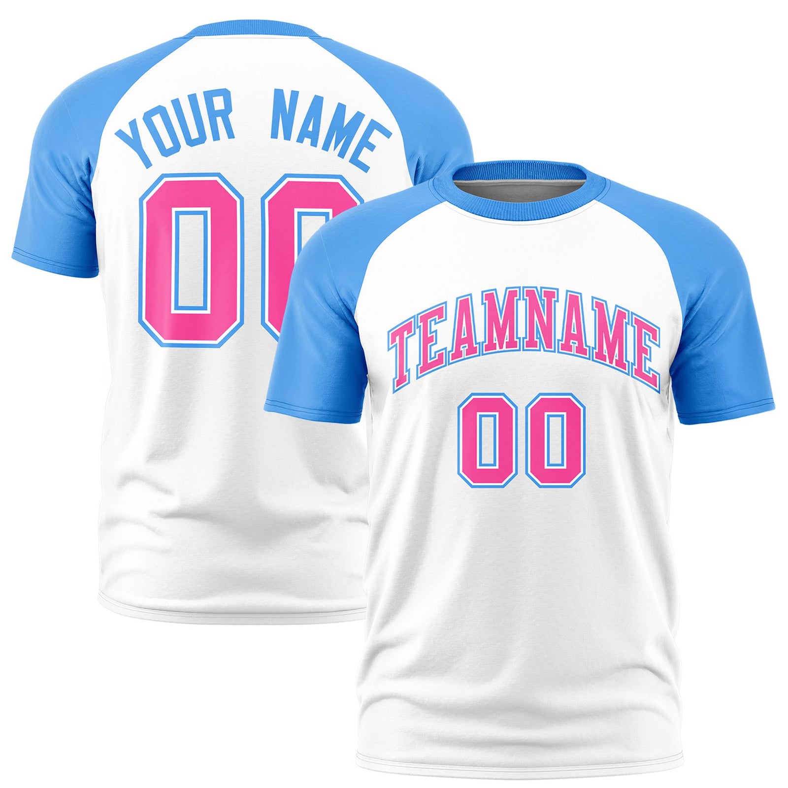 Custom White Powder Blue Raglan Sleeves Performance T-Shirt