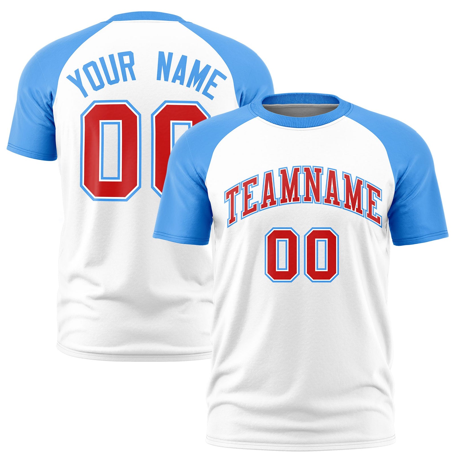Custom White Powder Blue Raglan Sleeves Performance T-Shirt
