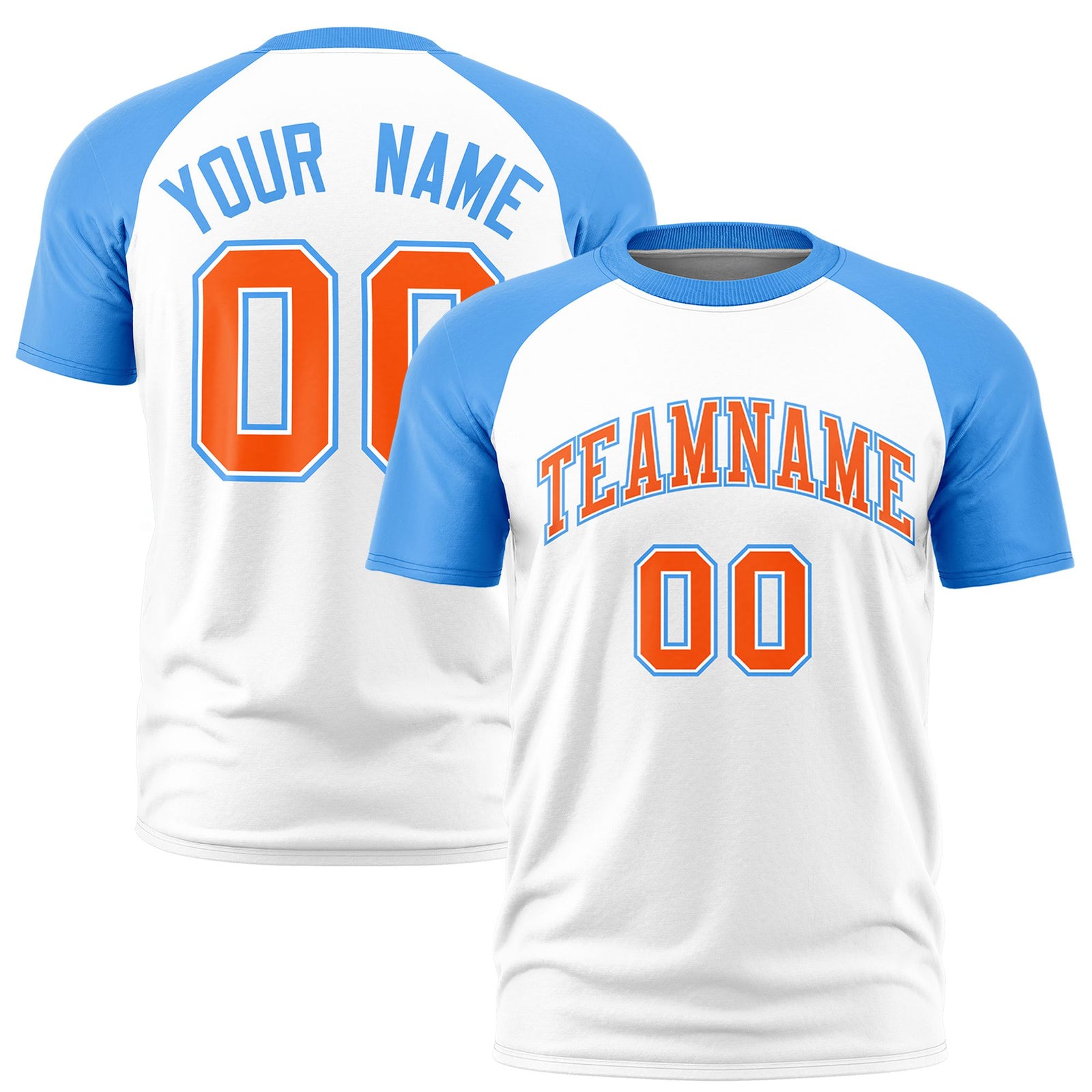 Custom White Powder Blue Raglan Sleeves Performance T-Shirt