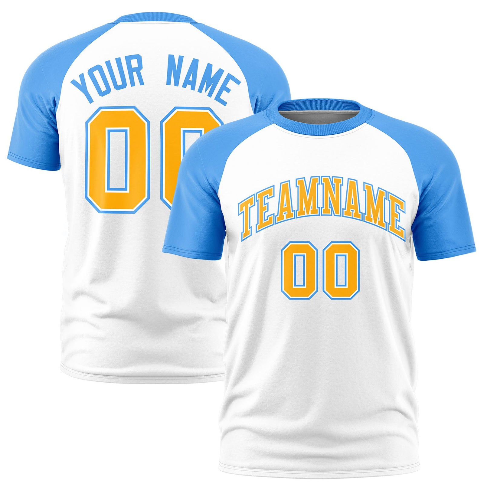 Custom White Powder Blue Raglan Sleeves Performance T-Shirt