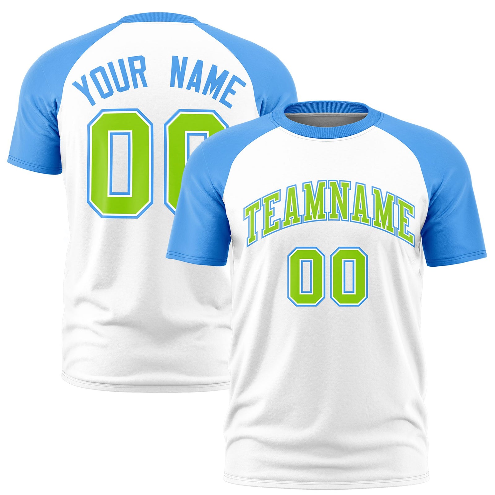Custom White Powder Blue Raglan Sleeves Performance T-Shirt