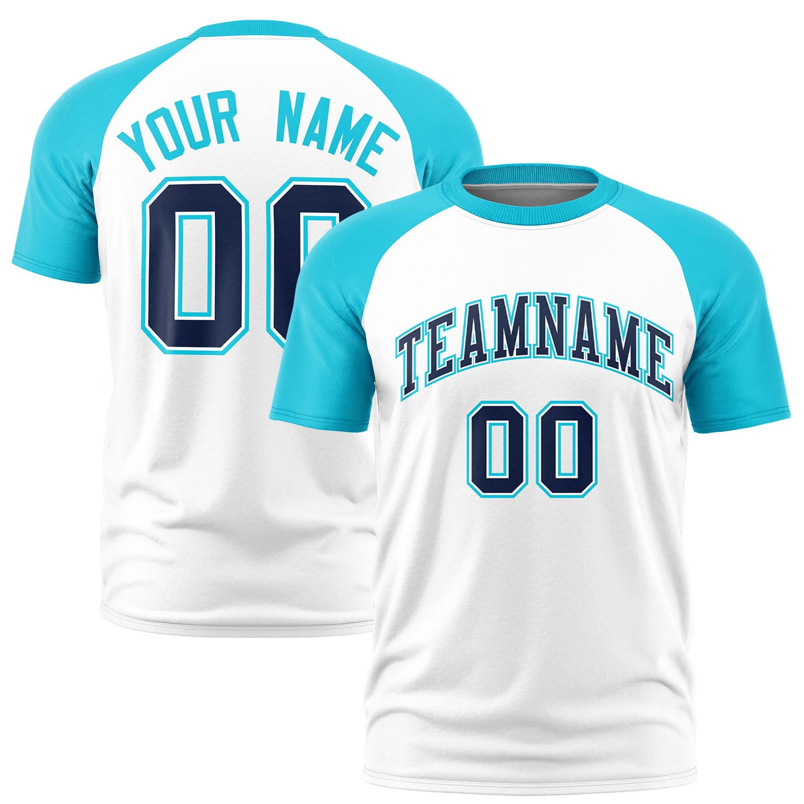 Custom White Sky Blue Raglan Sleeves Performance T-Shirt