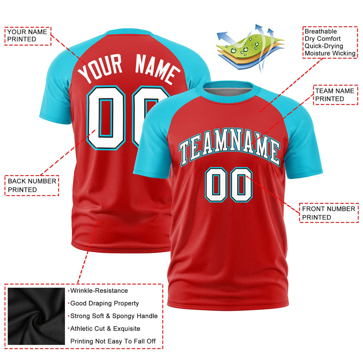 Custom White Sky Blue Raglan Sleeves Performance T-Shirt