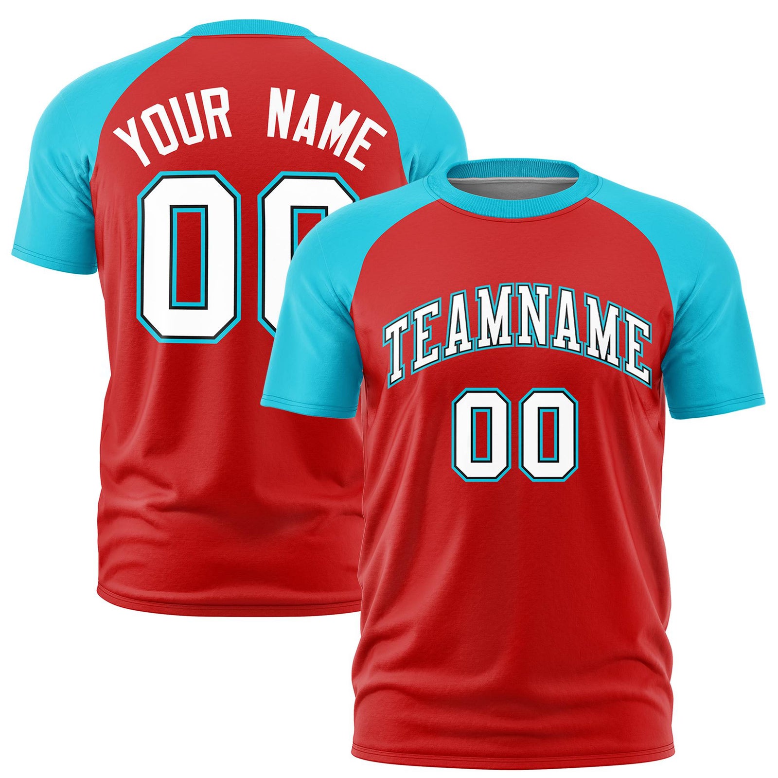 Custom White Sky Blue Raglan Sleeves Performance T-Shirt