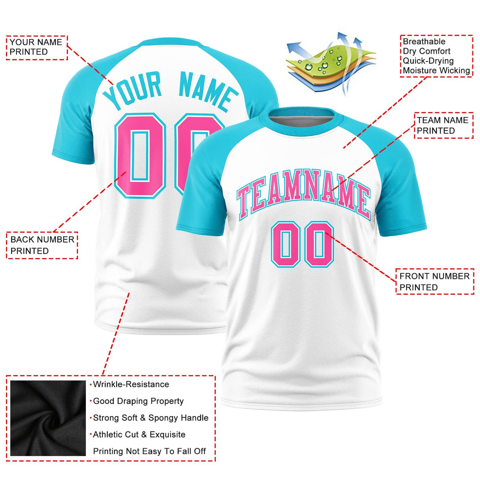 Custom White Sky Blue Raglan Sleeves Performance T-Shirt
