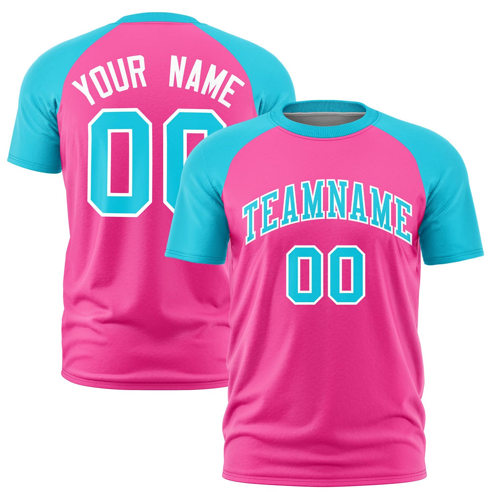 Custom Pink Sky Blue Raglan Sleeves Performance T-Shirt