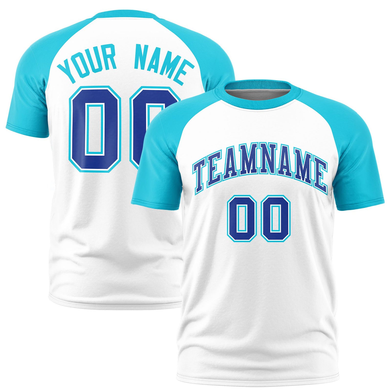 Custom White Sky Blue Raglan Sleeves Performance T-Shirt