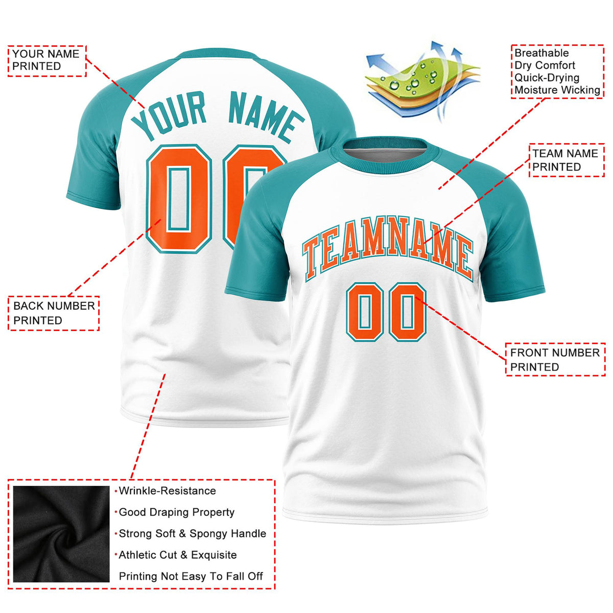 Custom White Aqua Raglan Sleeves Performance T-Shirt