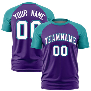 Custom Purple Aqua Raglan Sleeves Performance T-Shirt - Style 1