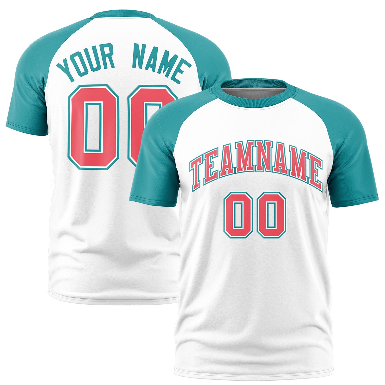 Custom White Aqua Raglan Sleeves Performance T-Shirt