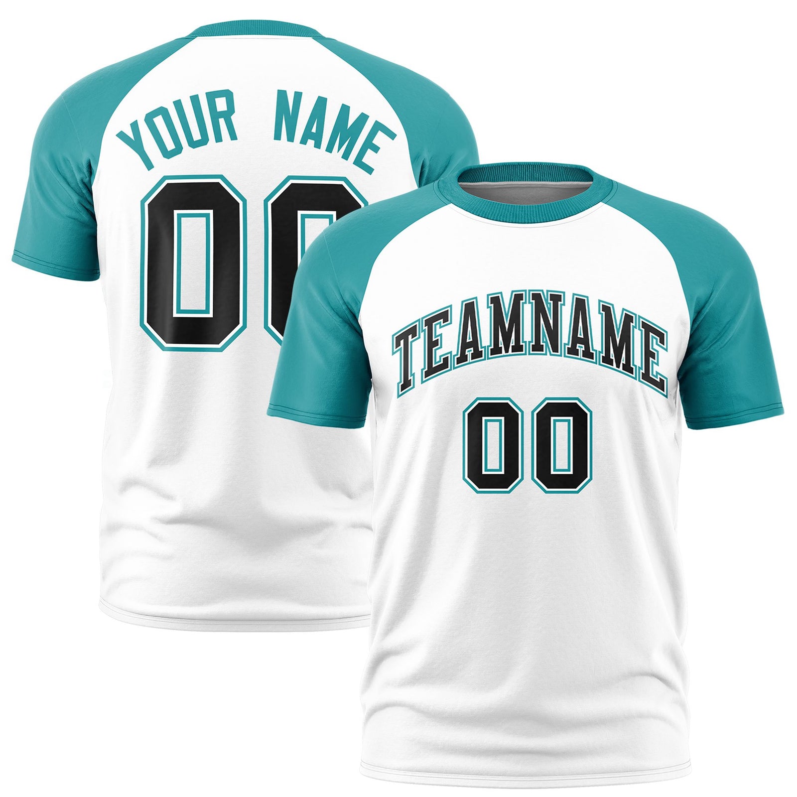 Custom White Aqua Raglan Sleeves Performance T-Shirt