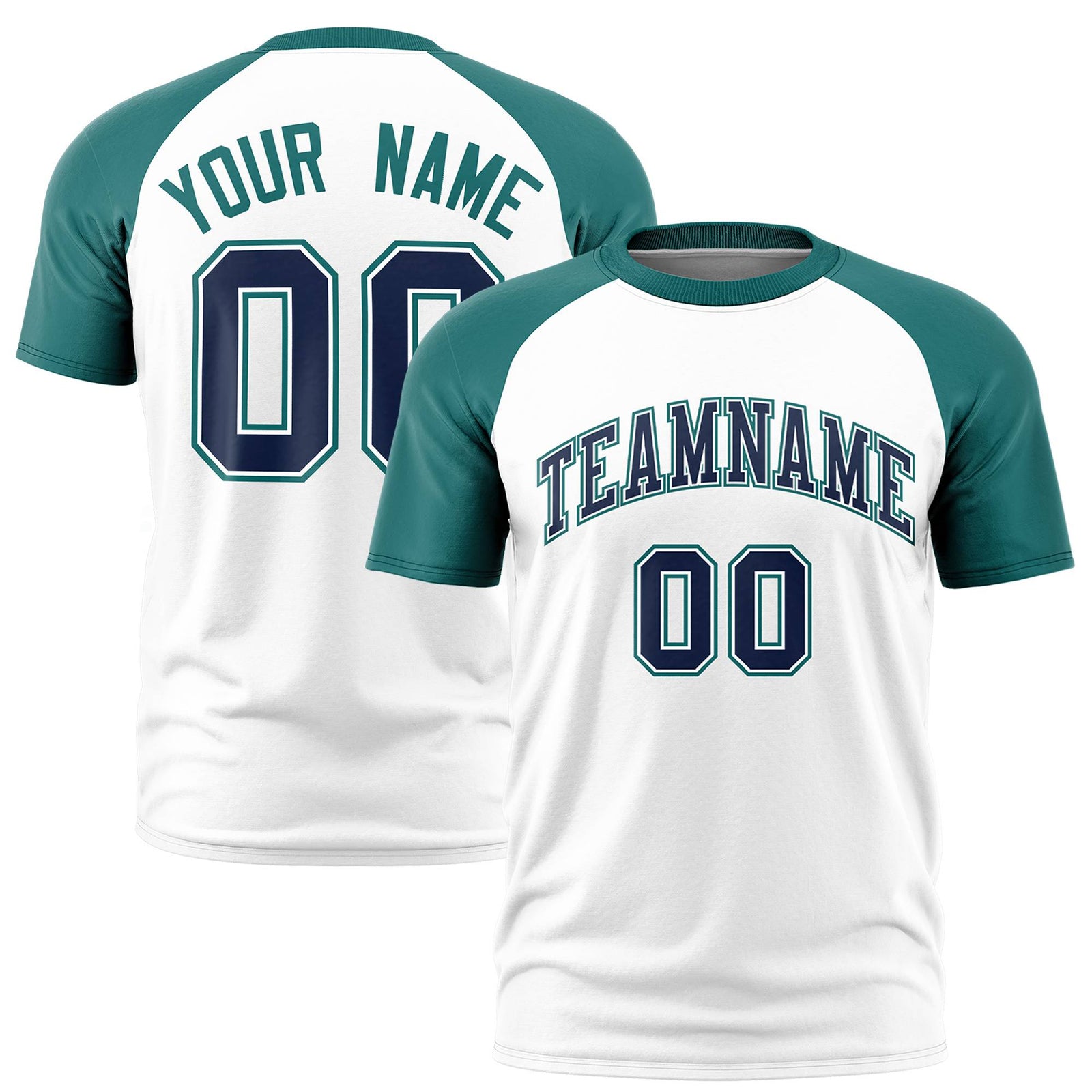 Custom White Aqua Raglan Sleeves Performance T-Shirt