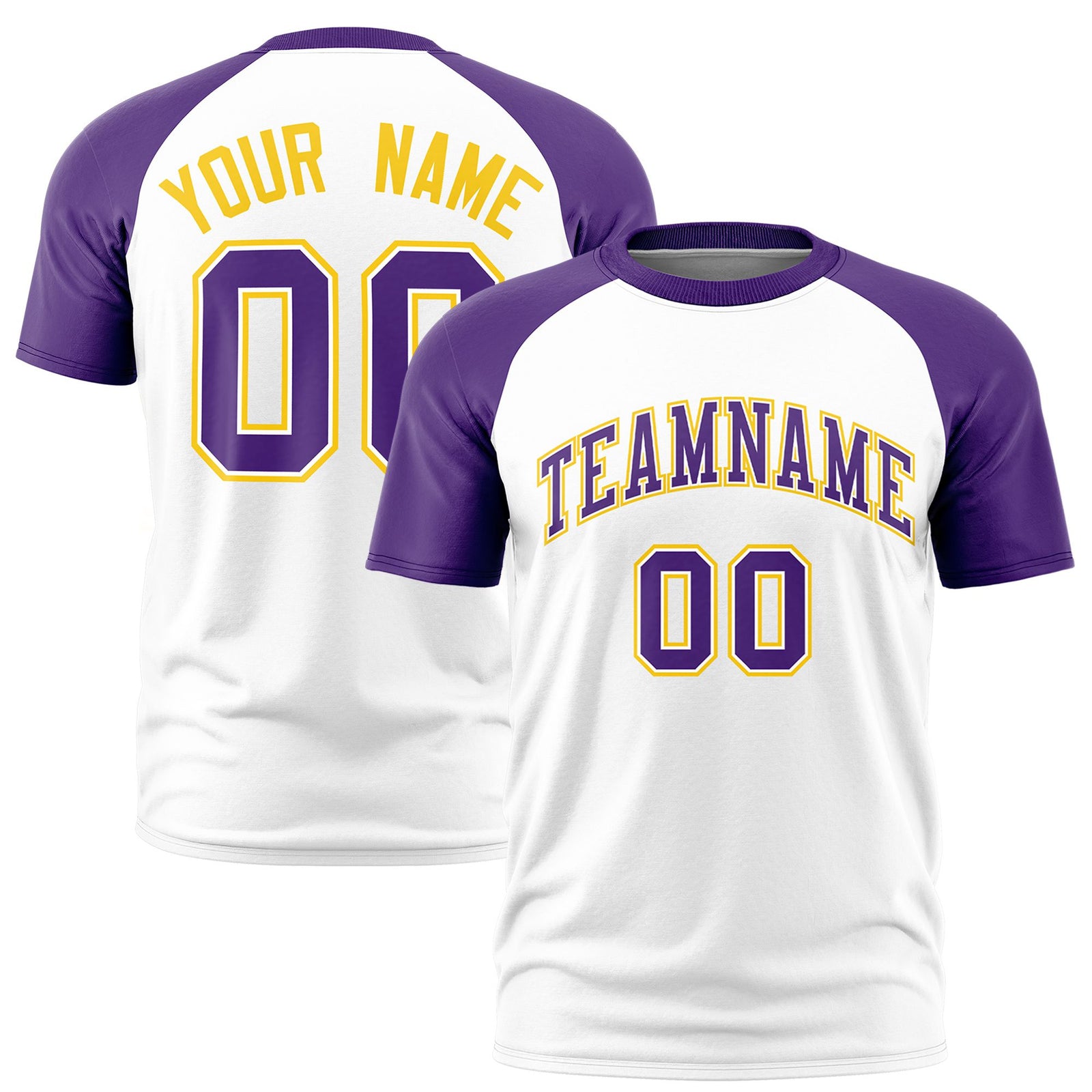 Custom White Purple Raglan Sleeves Performance T-Shirt