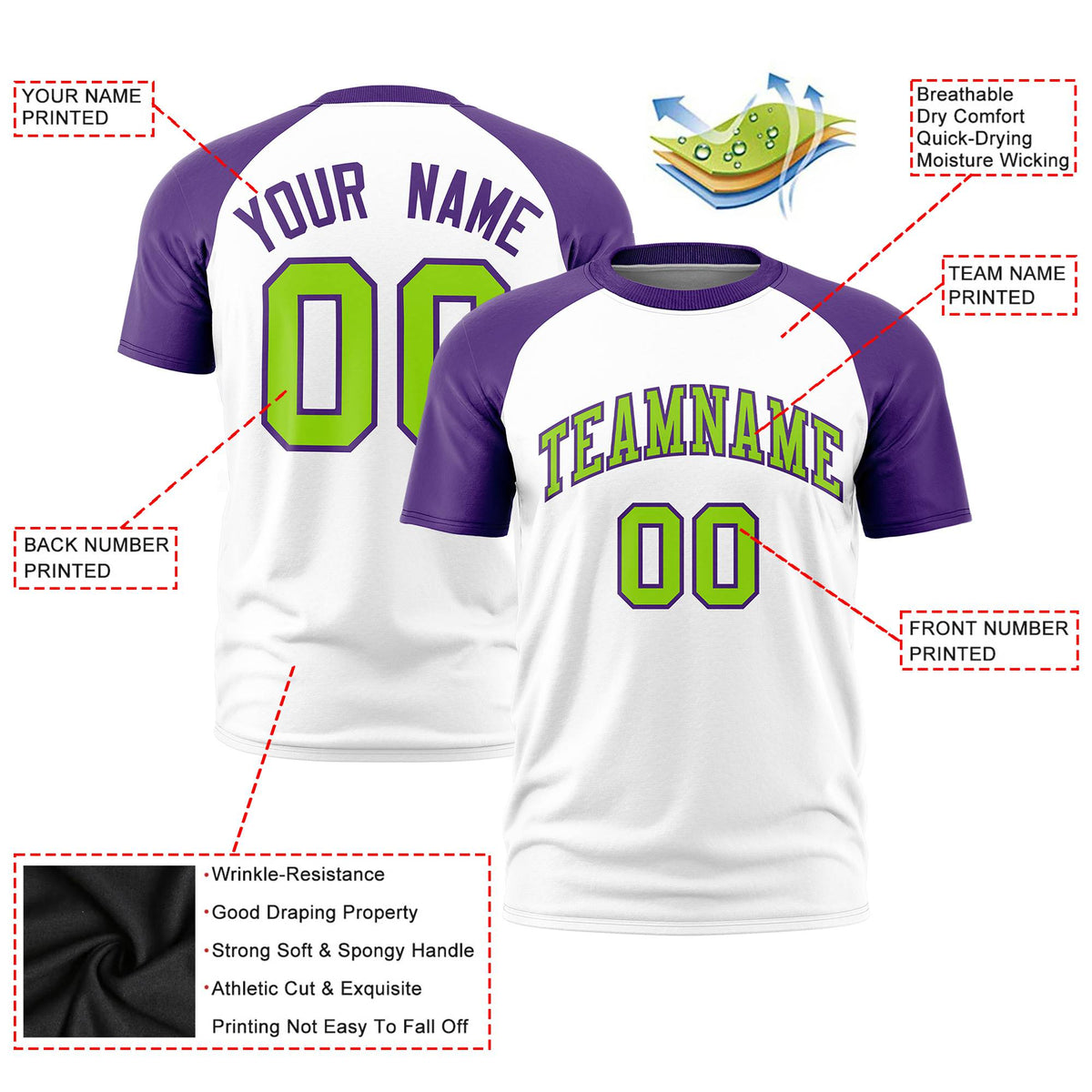 Custom White Purple Raglan Sleeves Performance T-Shirt