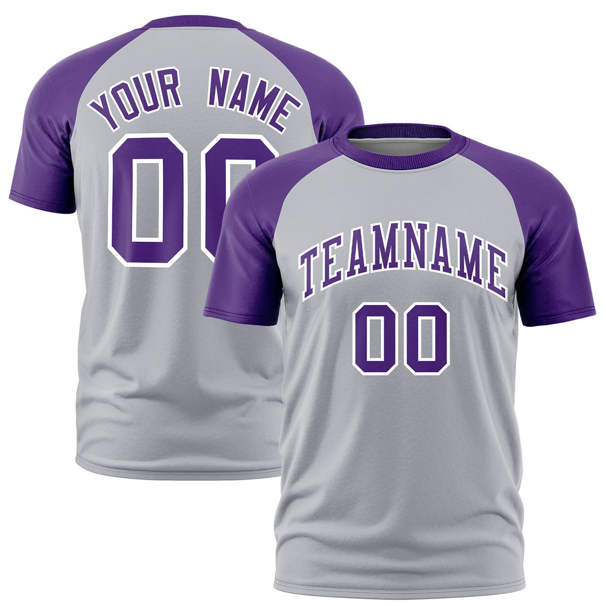 Custom Gray Purple Raglan Sleeves Performance T-Shirt