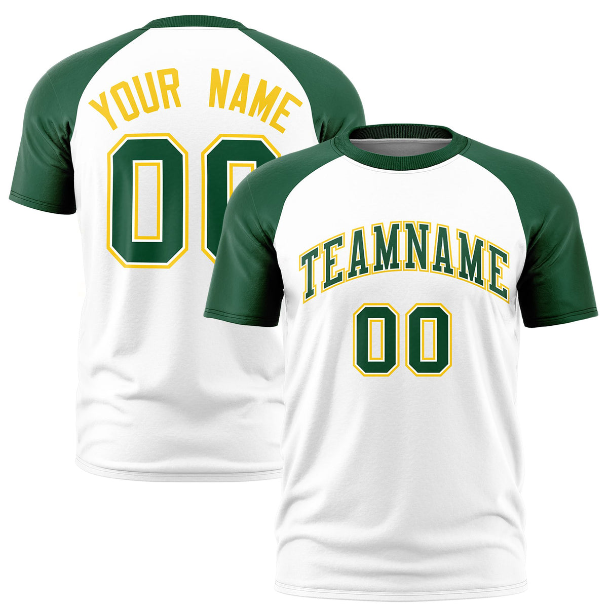 Custom White Green Raglan Sleeves Performance T-Shirt