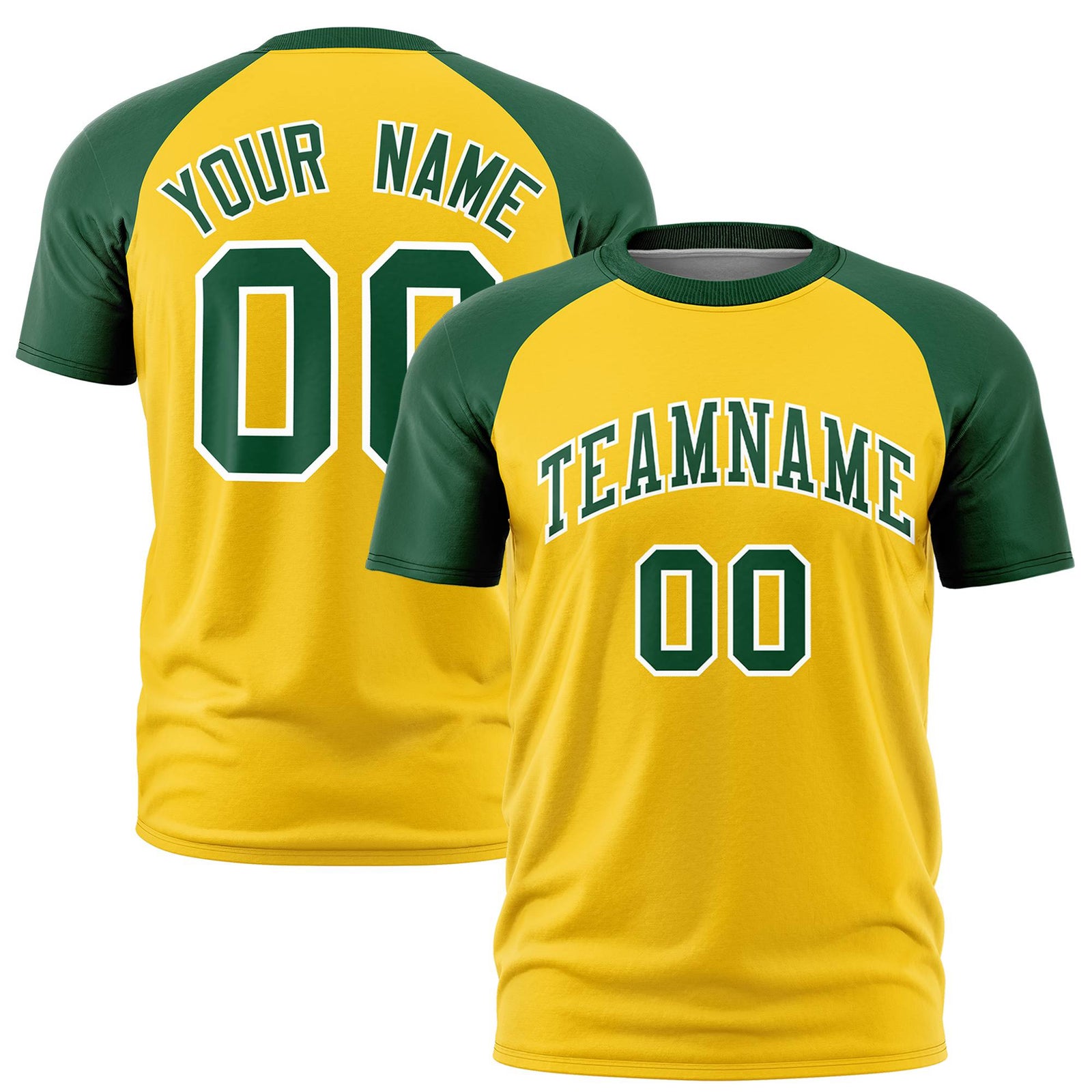 Custom Yellow Green Raglan Sleeves Performance T-Shirt