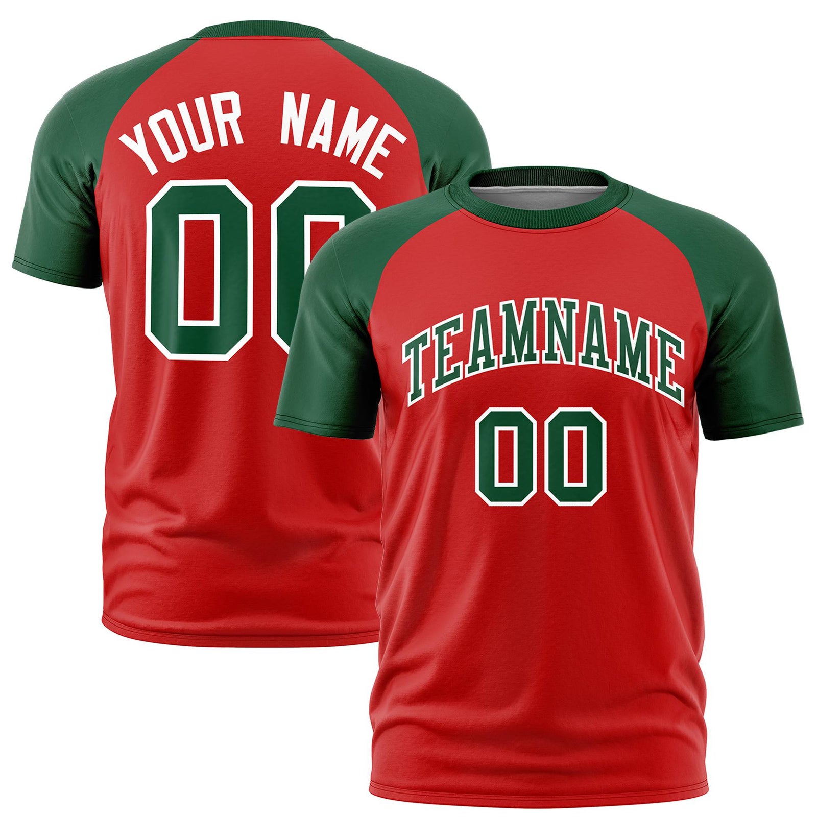 Custom Red Green Raglan Sleeves Performance T-Shirt