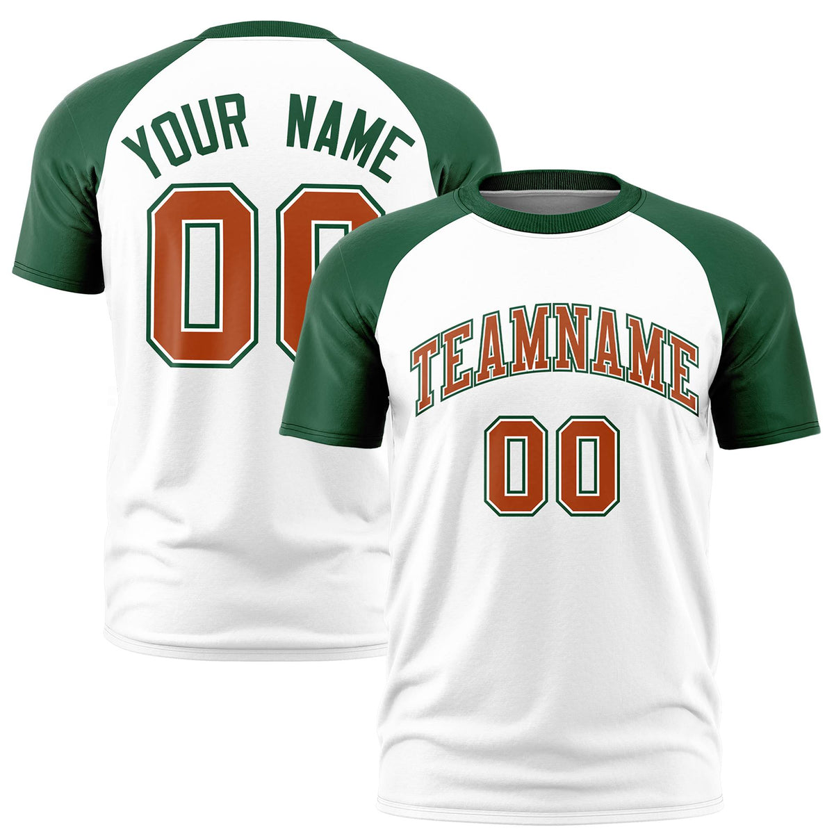 Custom White Green Raglan Sleeves Performance T-Shirt