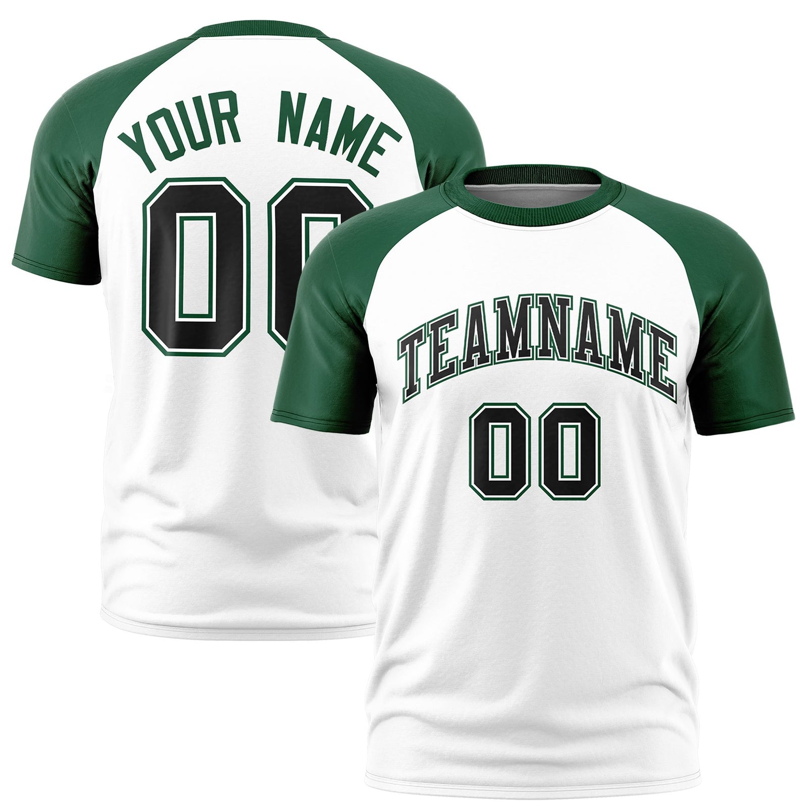 Custom White Green Raglan Sleeves Performance T-Shirt