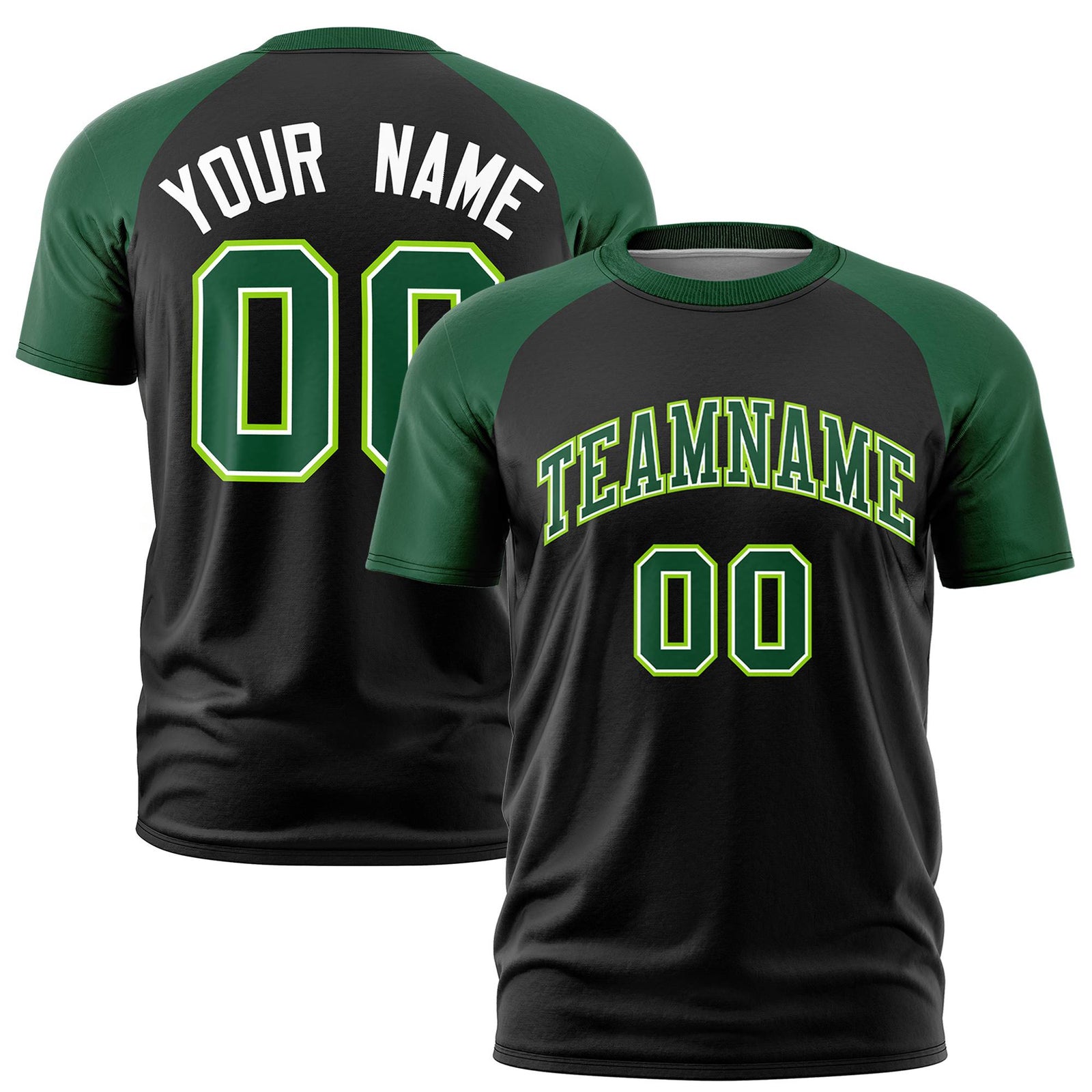 Custom White Green Raglan Sleeves Performance T-Shirt