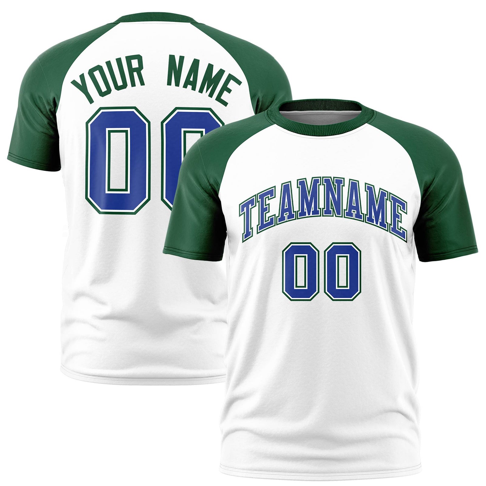 Custom White Green Raglan Sleeves Performance T-Shirt
