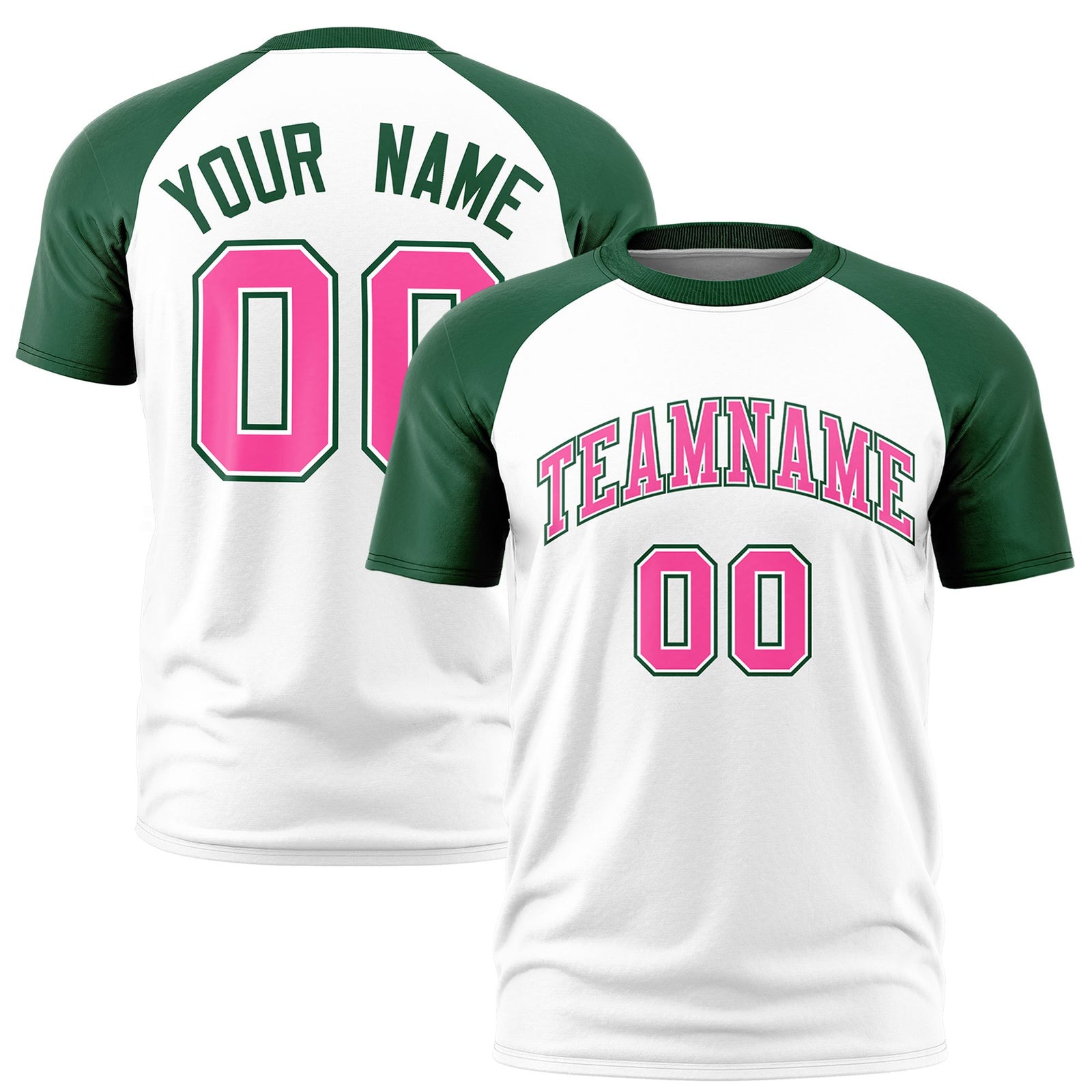 Custom White Green Raglan Sleeves Performance T-Shirt