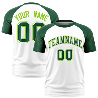 Custom White Green Raglan Sleeves Performance T-Shirt - Style 1