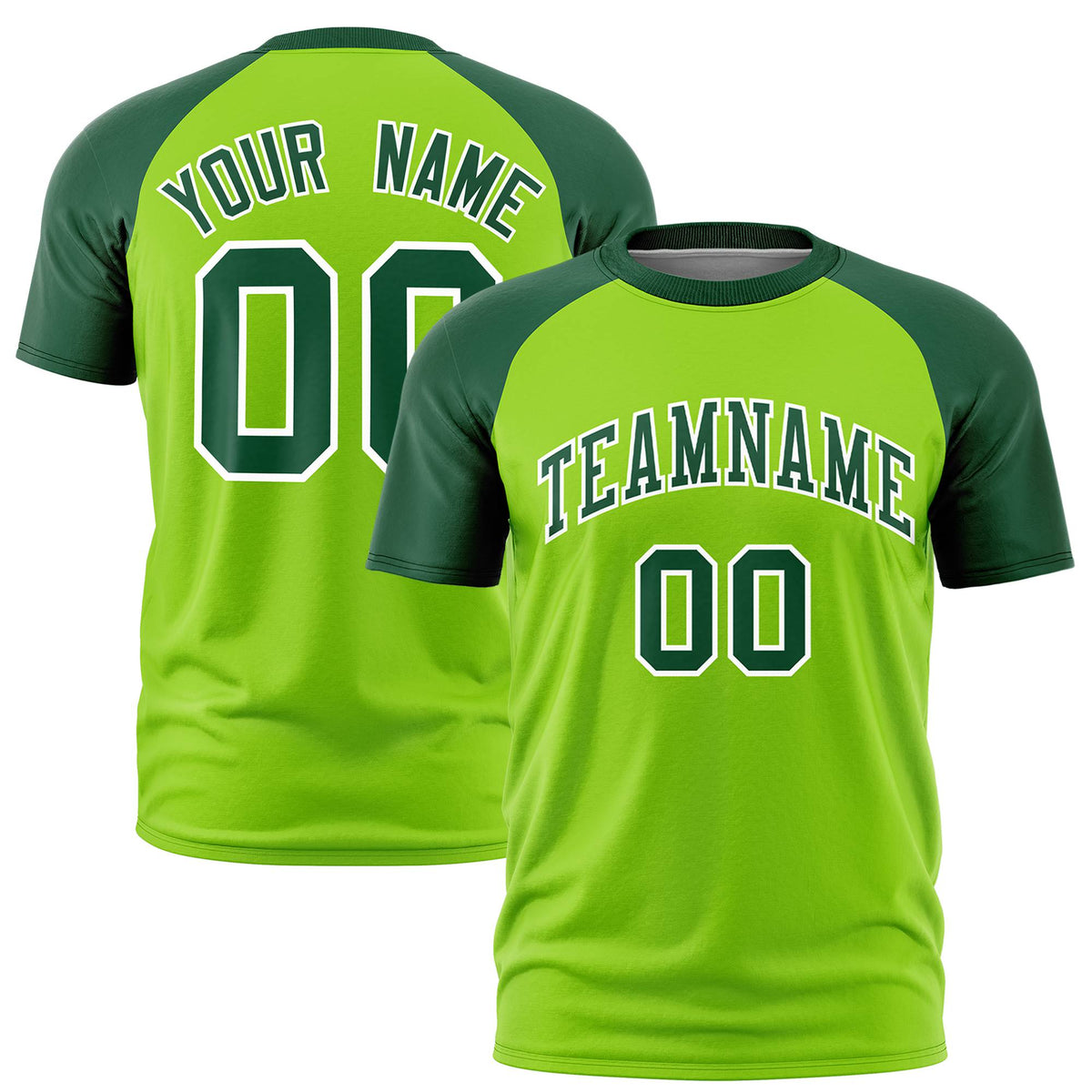 Custom Neon Green-Green Raglan Sleeves Performance T-Shirt