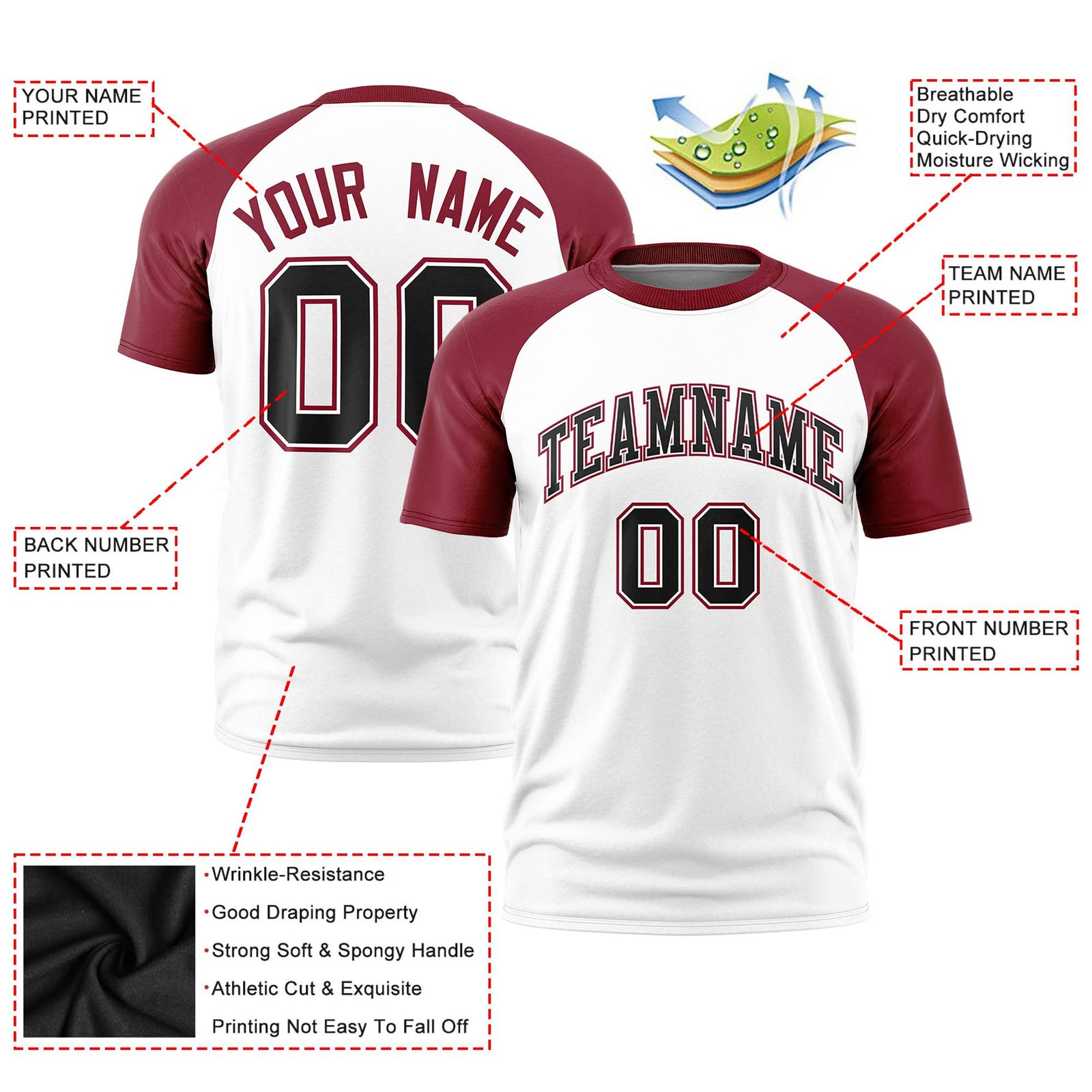 Custom White Crimson Raglan Sleeves Performance T-Shirt