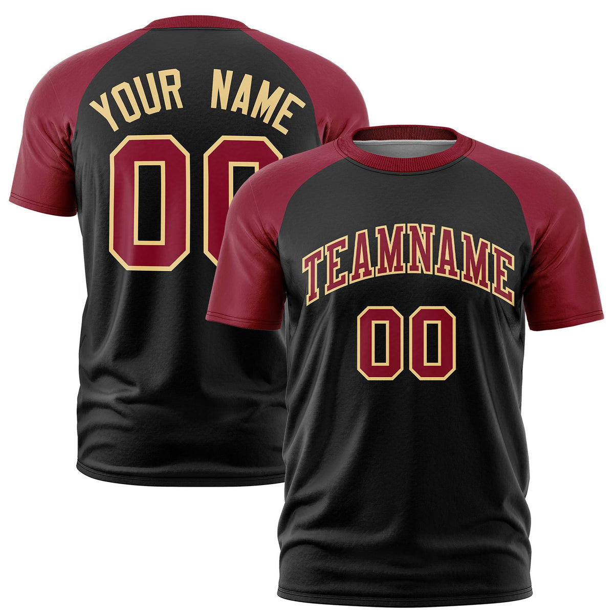 Custom Black Crimson Raglan Sleeves Performance T-Shirt