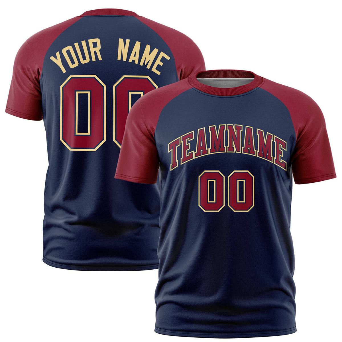 Custom Navy Crimson Raglan Sleeves Performance T-Shirt