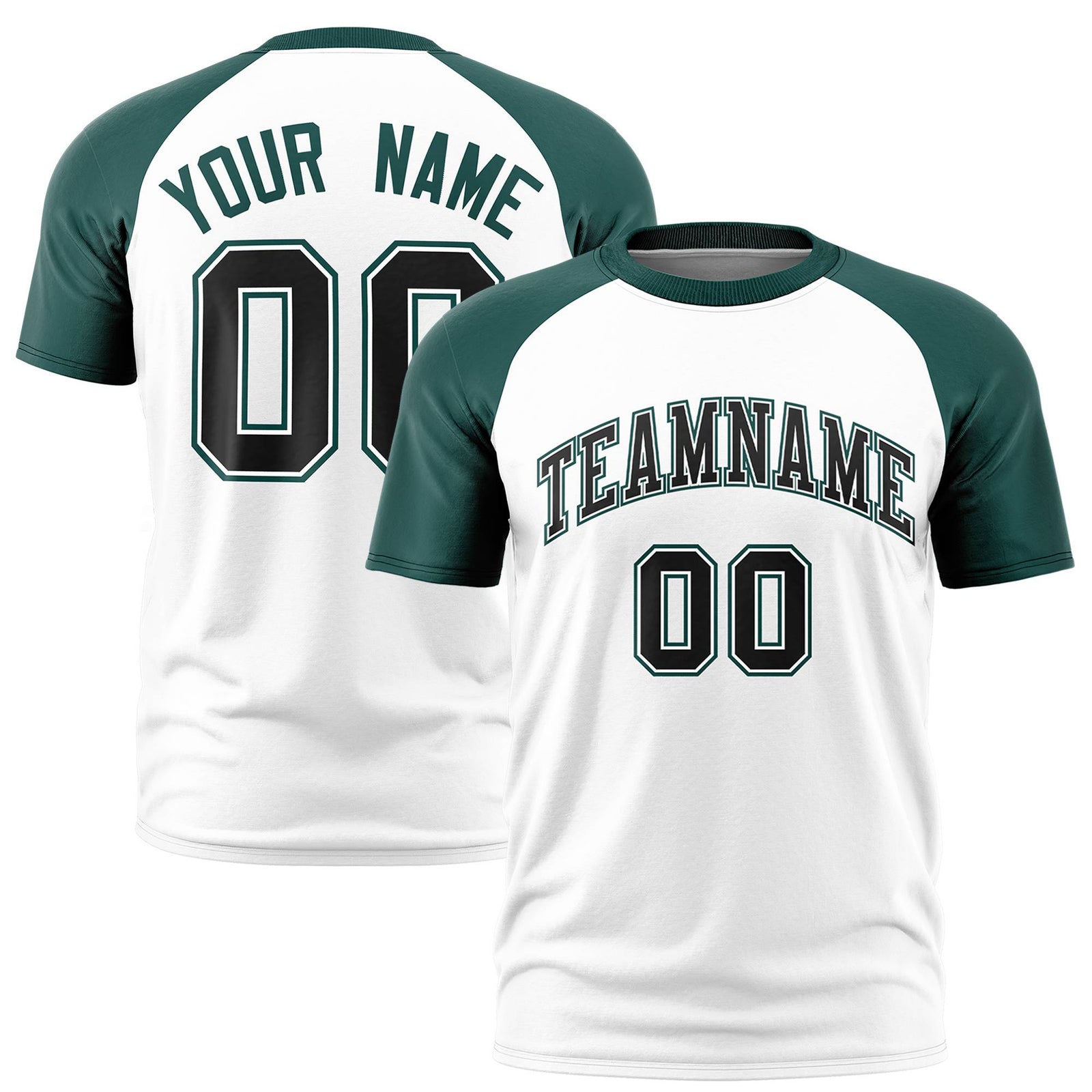 Custom White Midnight Green Raglan Sleeves Performance T-Shirt