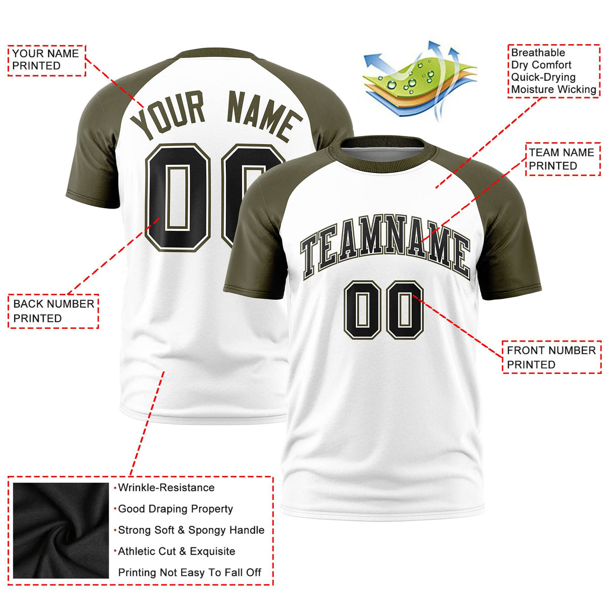 Custom White Olive Raglan Sleeves Performance T-Shirt
