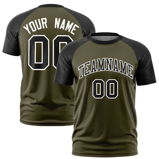 Custom Olive Black Raglan Sleeves Performance T-Shirt - Style 1