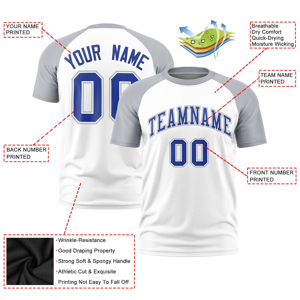 Custom White Gray Raglan Sleeves Performance T-Shirt