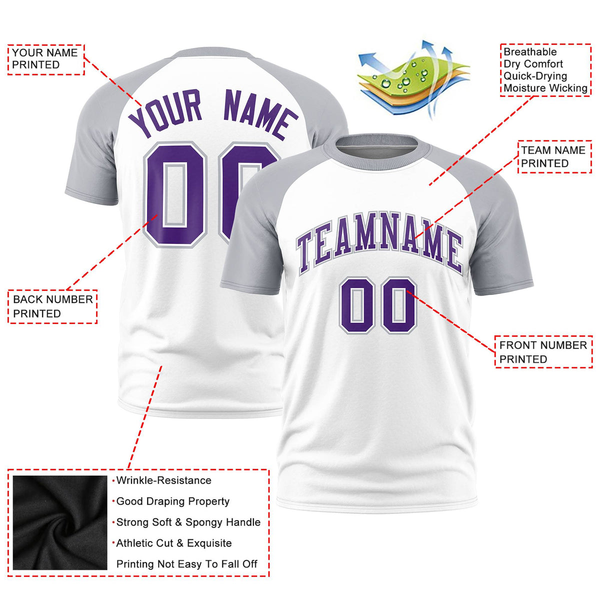 Custom White Gray Raglan Sleeves Performance T-Shirt