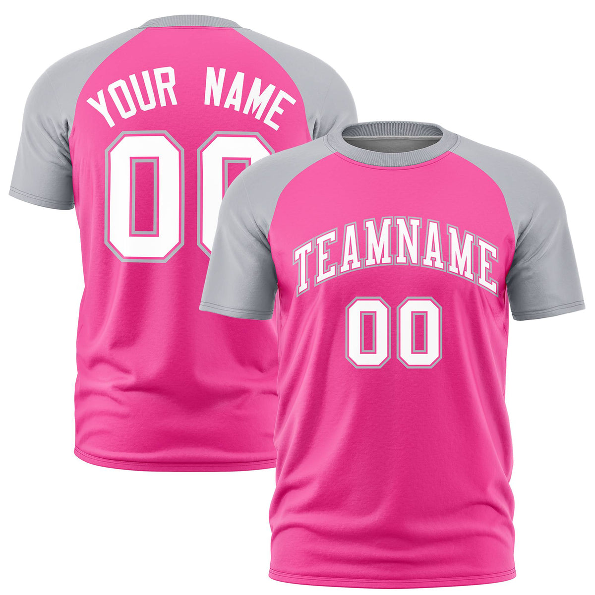 Custom Pink Gray Raglan Sleeves Performance T-Shirt