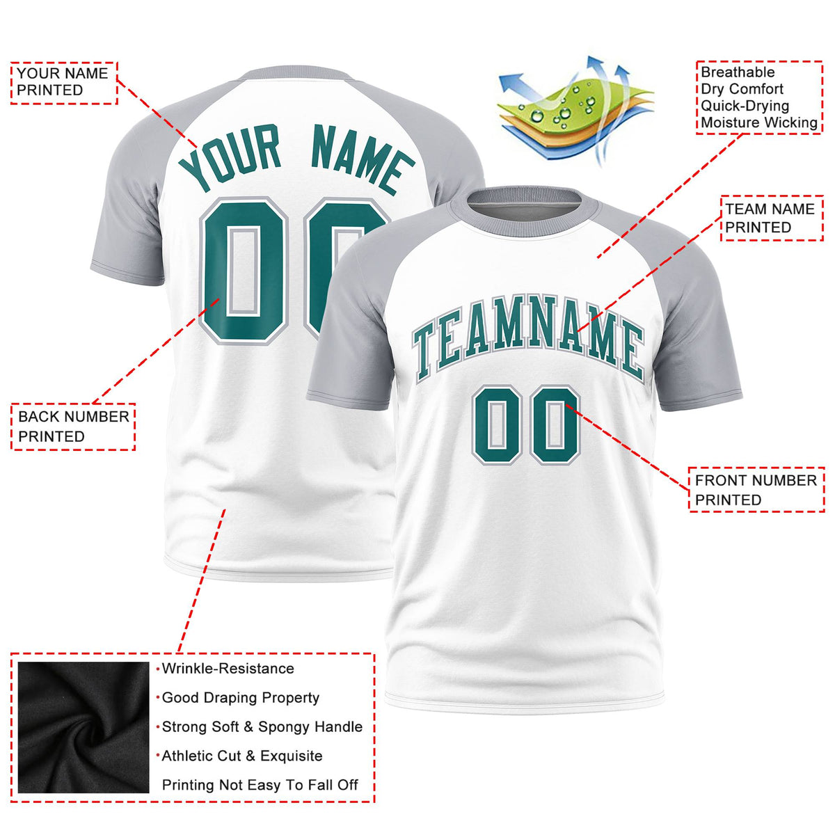 Custom White Gray Raglan Sleeves Performance T-Shirt