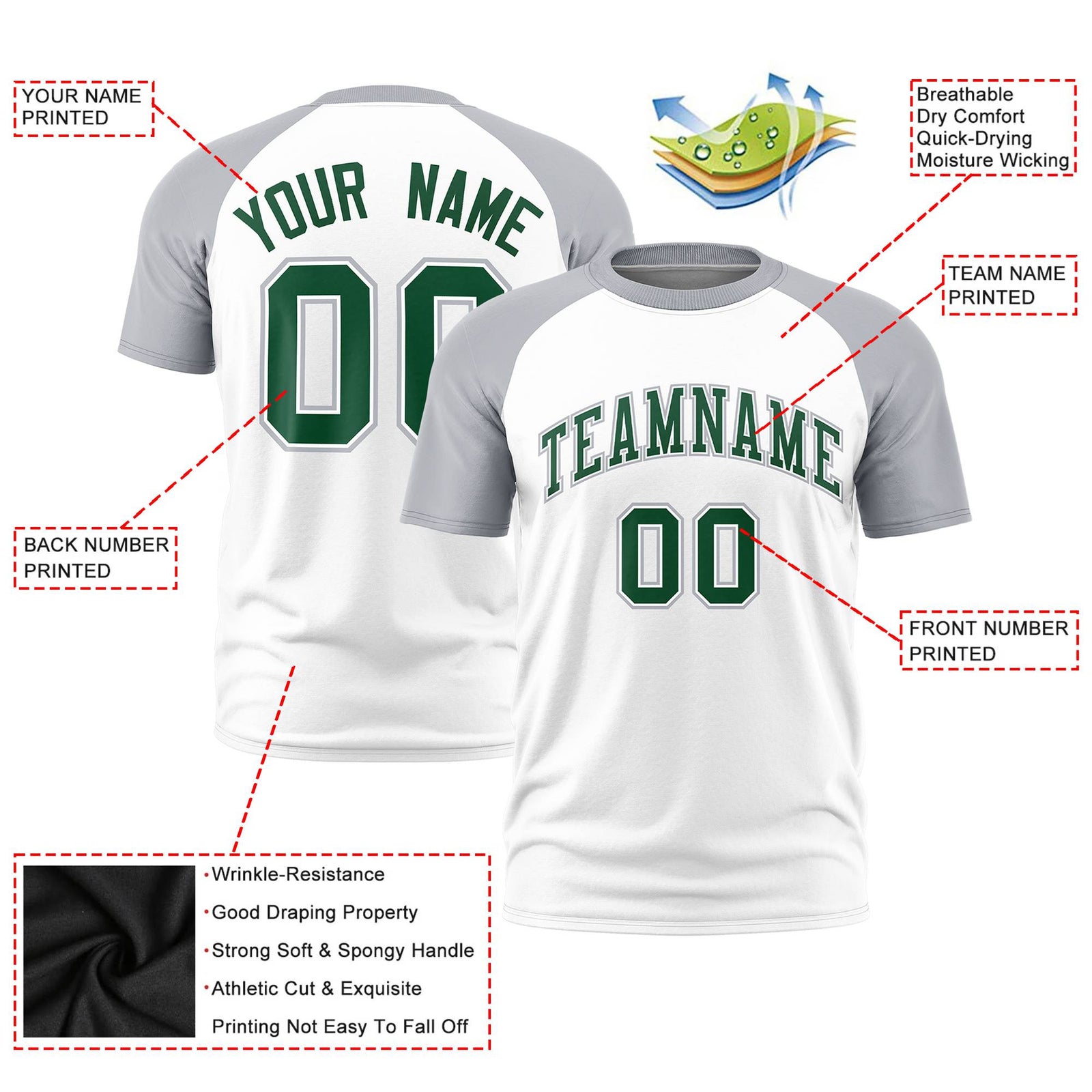 Custom White Gray Raglan Sleeves Performance T-Shirt