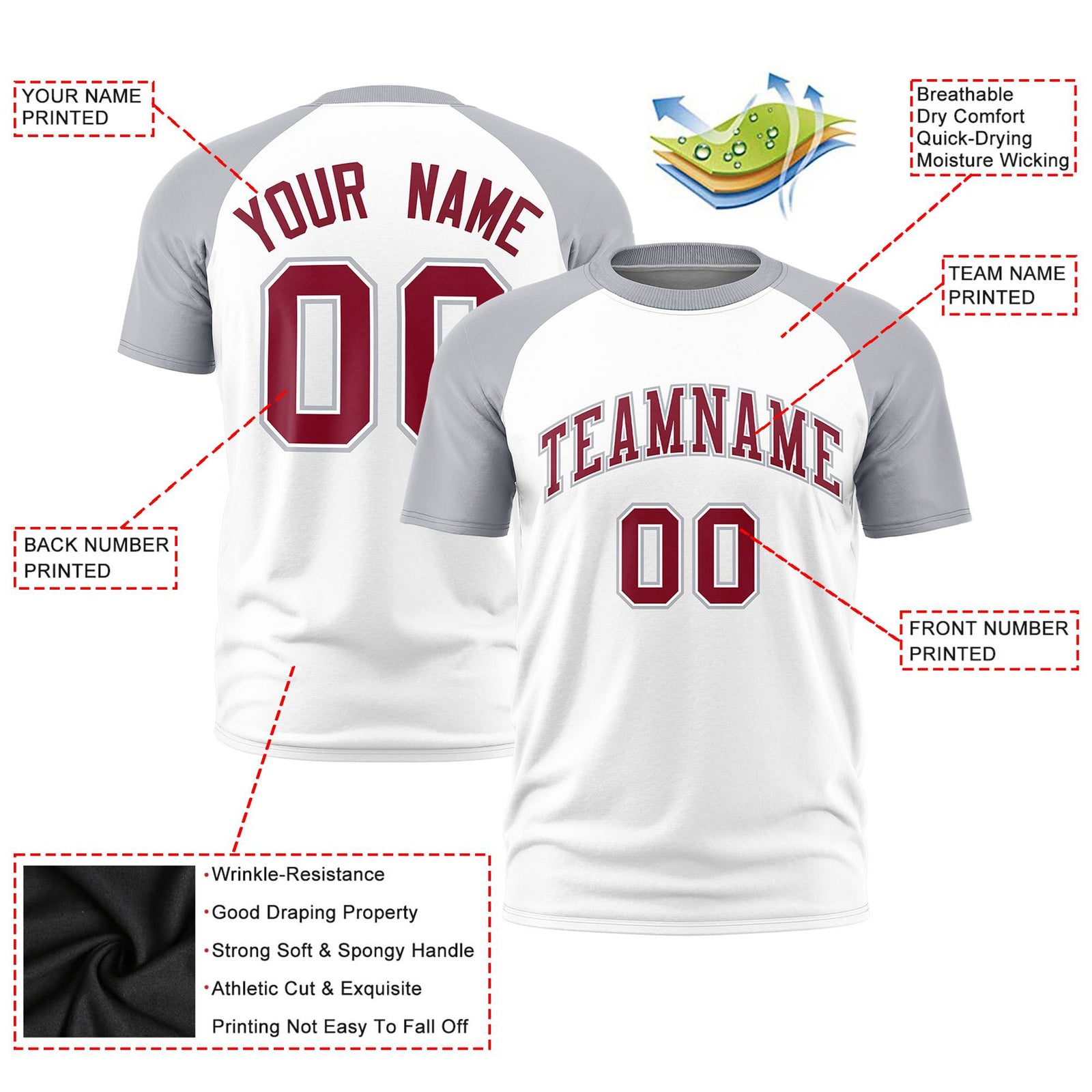 Custom White Gray Raglan Sleeves Performance T-Shirt