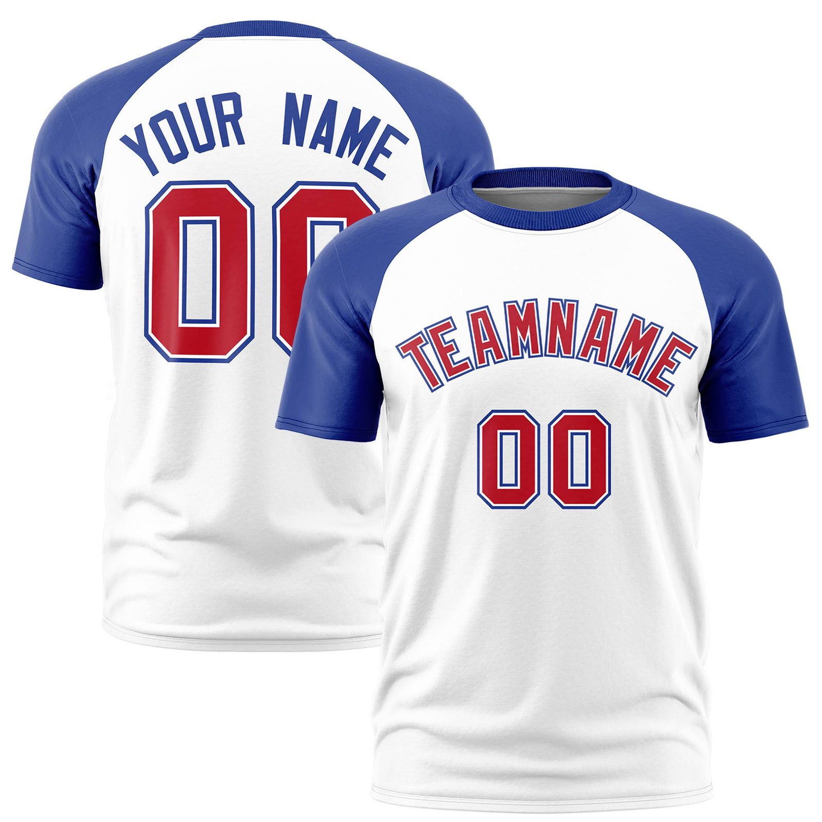 Custom White Royal Blue Raglan Sleeves Performance T-Shirt