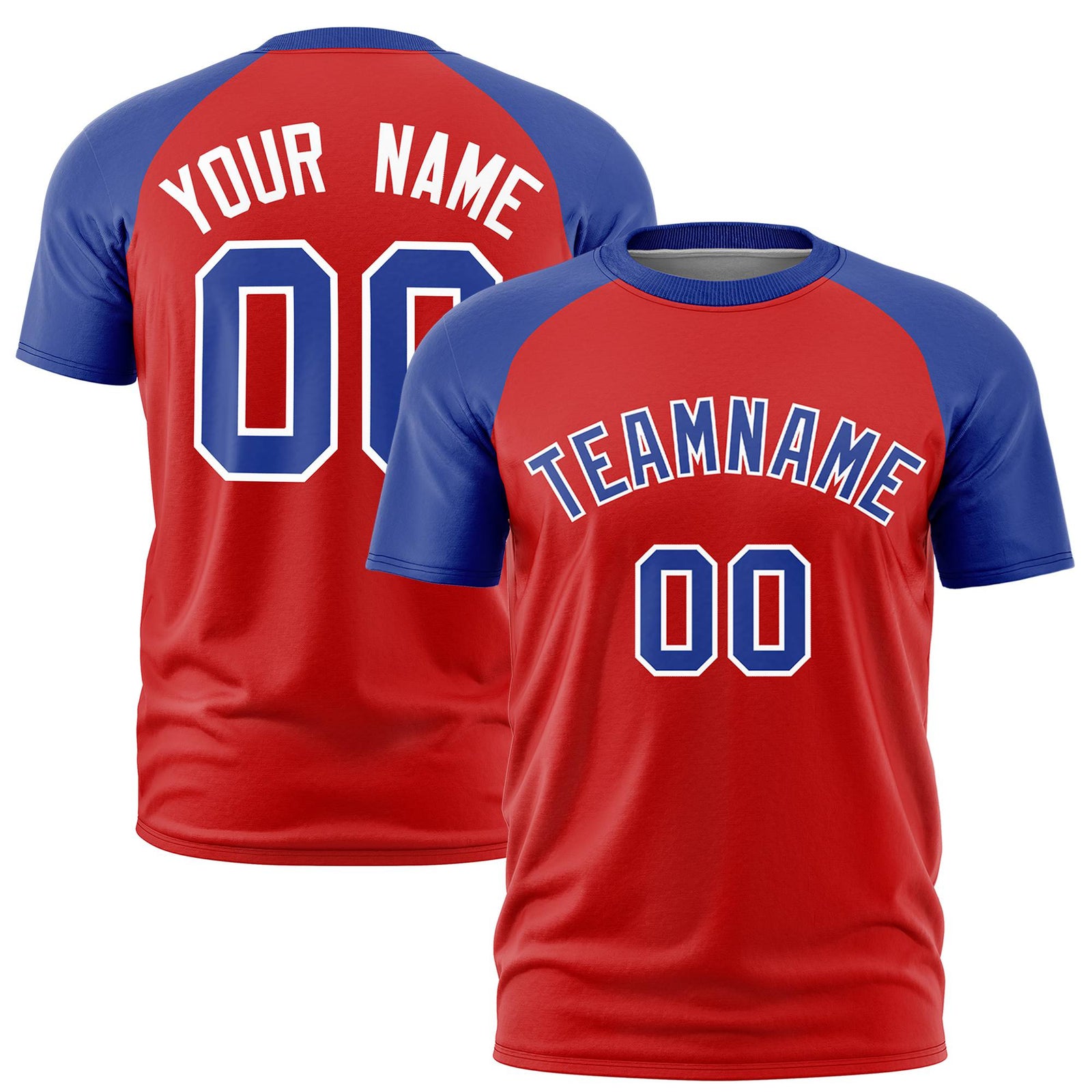 Custom Red Royal Blue Raglan Sleeves Performance T-Shirt