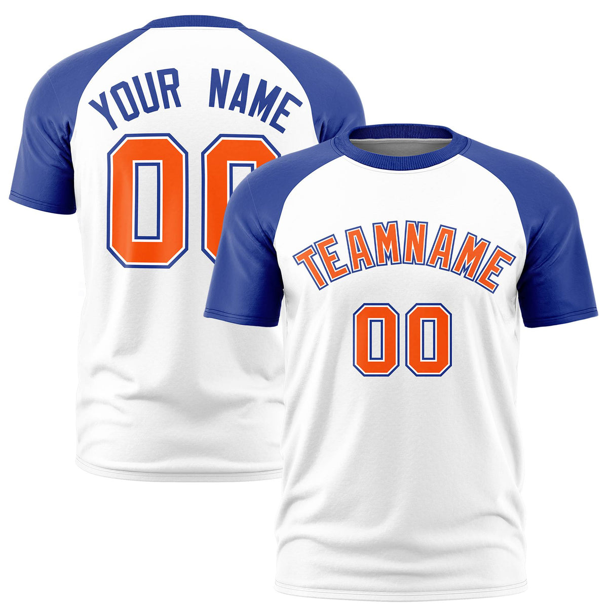 Custom White Royal Blue Raglan Sleeves Performance T-Shirt
