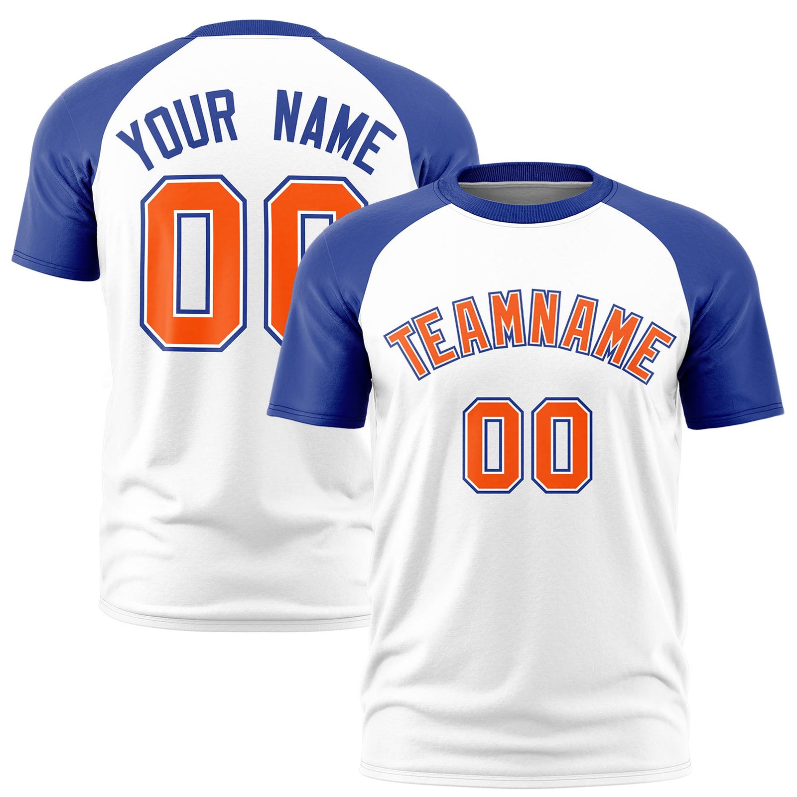 Custom White Royal Blue Raglan Sleeves Performance T-Shirt