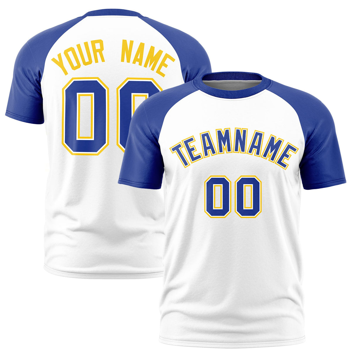 Custom White Royal Blue Raglan Sleeves Performance T-Shirt