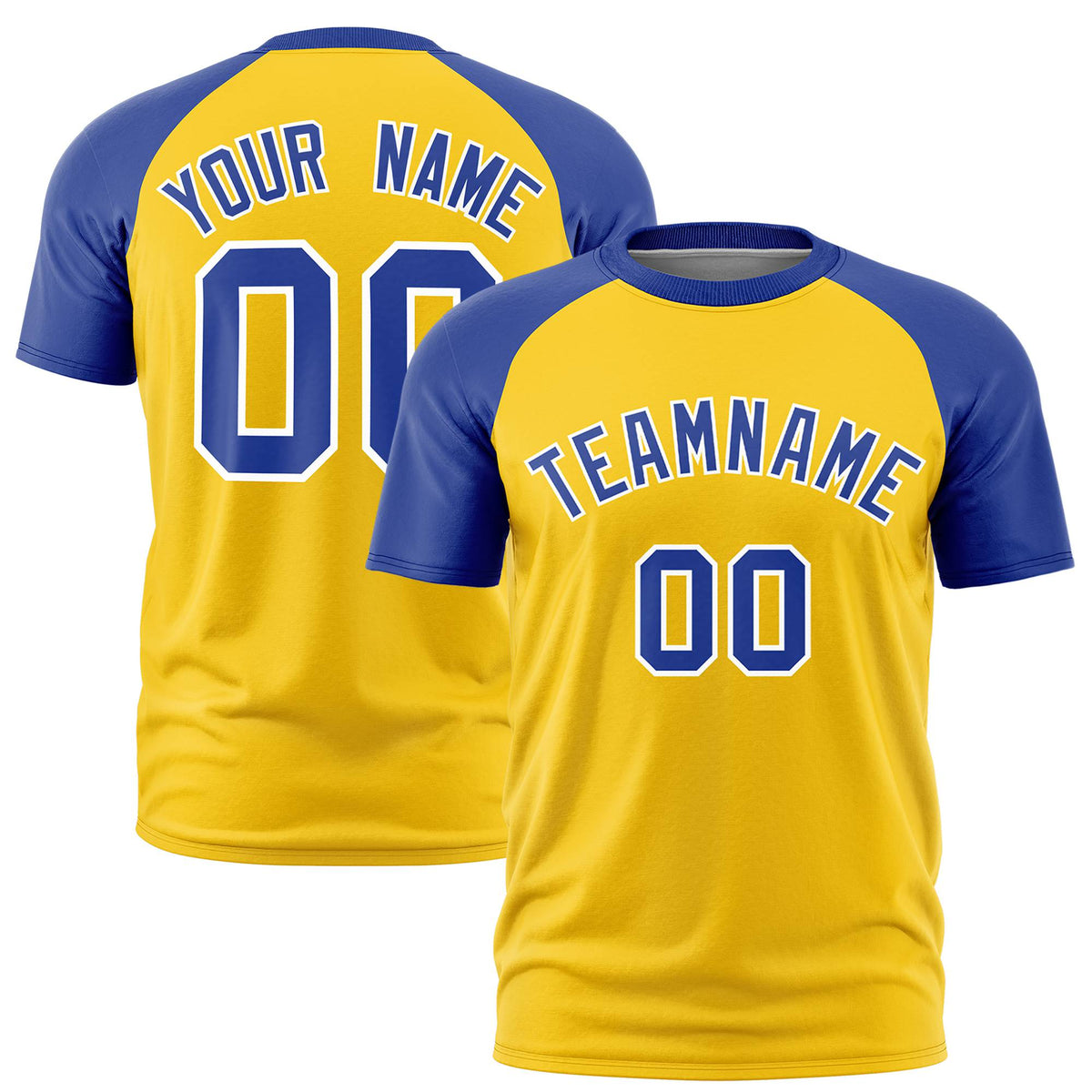 Custom Yellow Royal Blue Raglan Sleeves Performance T-Shirt