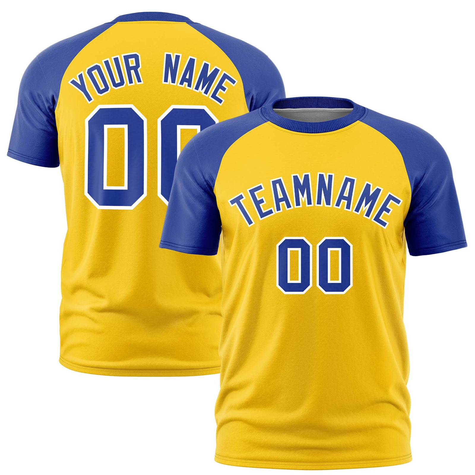 Custom Yellow Royal Blue Raglan Sleeves Performance T-Shirt