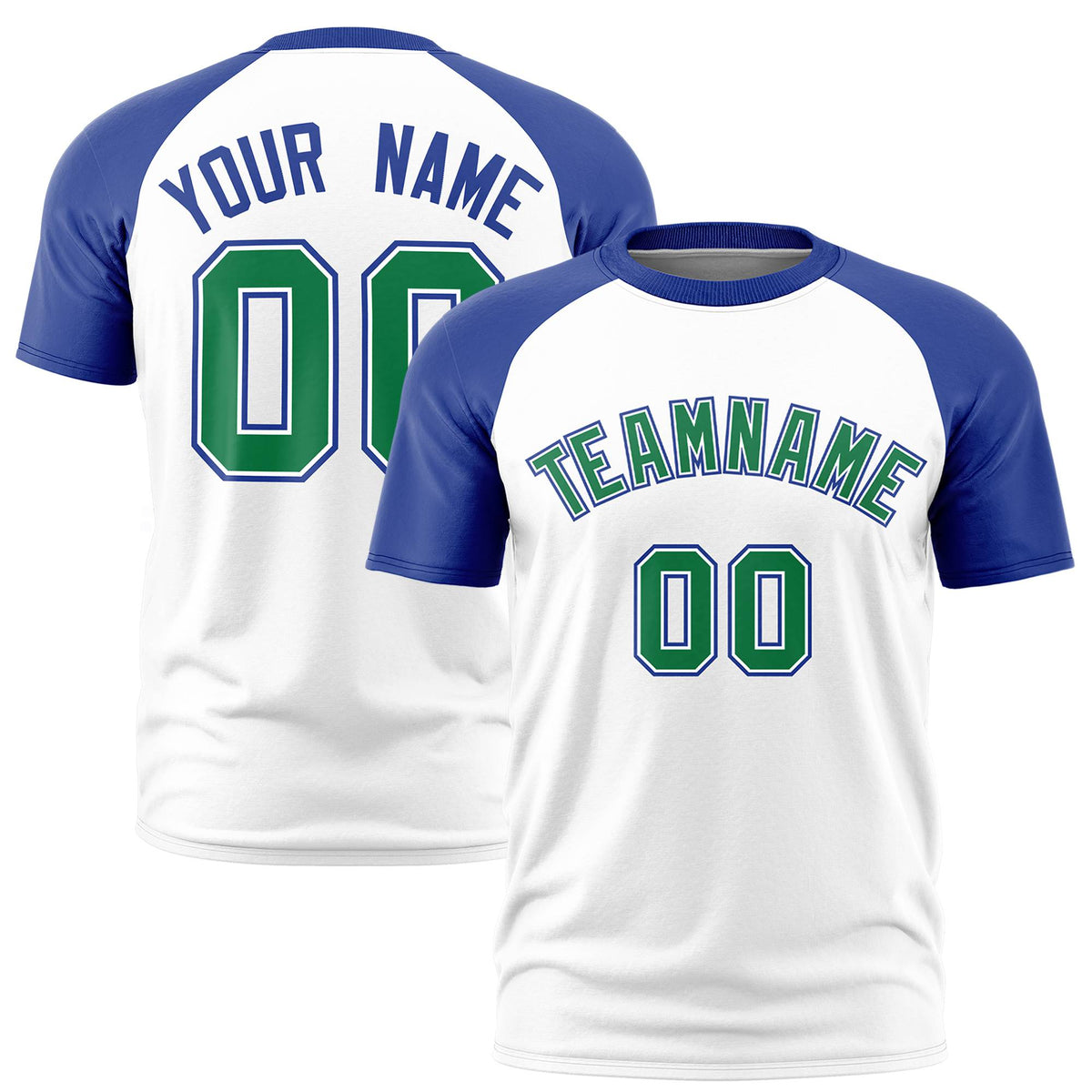 Custom White Royal Blue Raglan Sleeves Performance T-Shirt