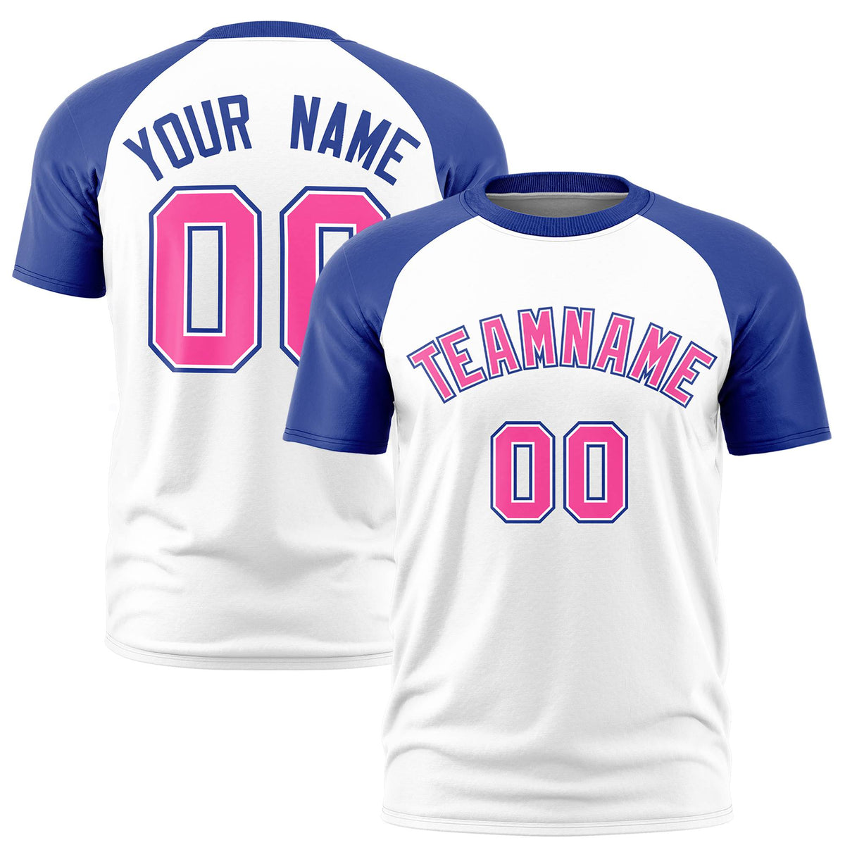 Custom White Royal Blue Raglan Sleeves Performance T-Shirt